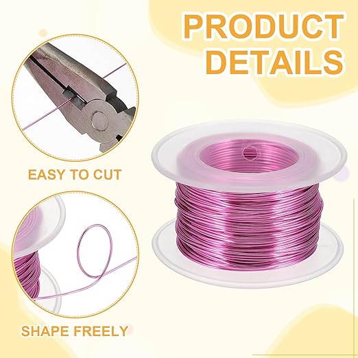 uxcell 20 Gauge / 0.8mm Anodized Aluminum Wire for Jewelry Craft Making, 102 Feet Bendable Flexible Wire for DIY Home Decor Gardening Sculpture, Dark Pink