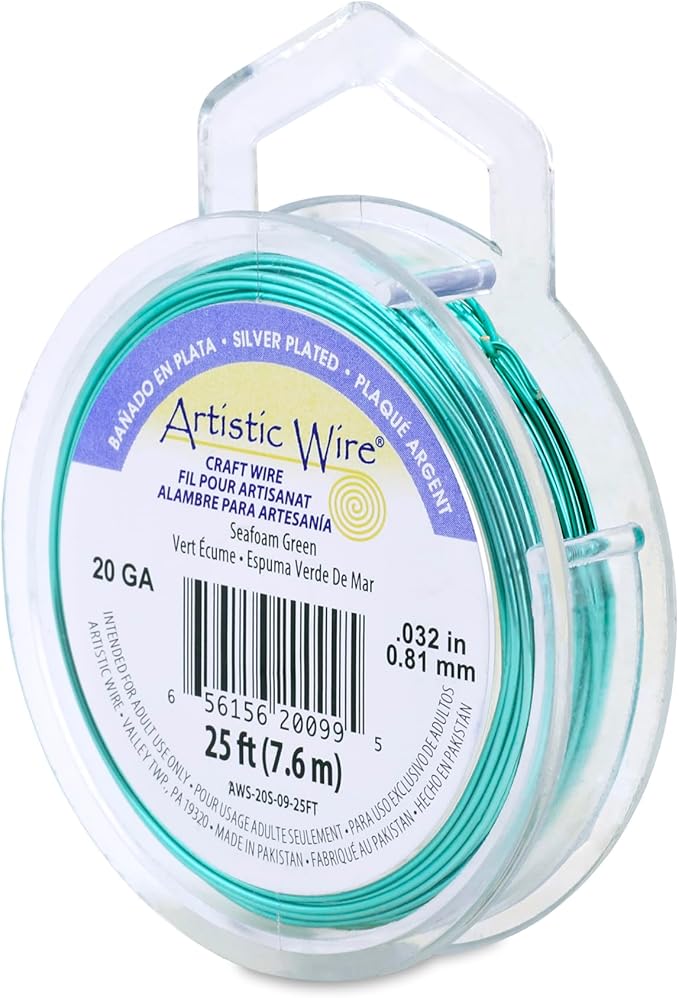 Artistic Wire, 20 Gauge Silver Plated Tarnish Resistant Colored Copper Craft Wire, Seafoam Green, 25 ft