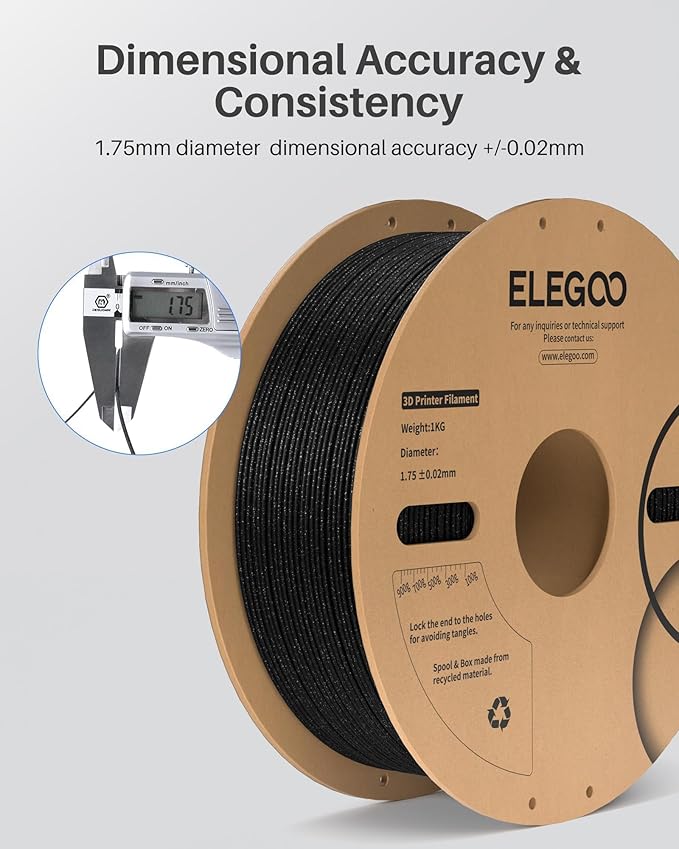 ELEGOO PLA Filament 1.75mm Sparkle Green 1KG, Glitter Twinkling 3D Printer Filament Dimensional Accuracy +/- 0.02mm, 1kg Spool(2.2lbs) Fits for Most FDM 3D Printers