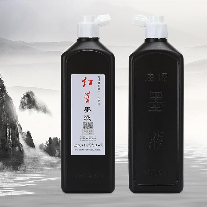 MEGREZ Chinese Calligraphy Brush Ink, Redstar Black Liquid Ink Sumi Ink for Writing & Drawing Practicing Japanese Calligraphy, Traditional Chinese Calligraphy Brush Ink, 15.8 OZ(450ml)/Bottle