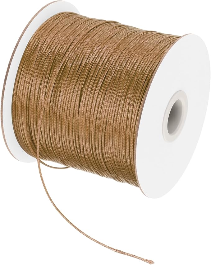MECCANIXITY Waxed Cord 0.5mm Waxed Polyester Cord 175 Yard Wax String for Bracelet Making, Necklaces, Beading, Jewelry Making and DIY Crafts(Light Brown)