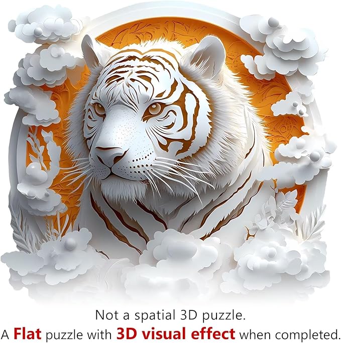 Wooden Puzzles Adults, 3D Paper Tiger Wooden Puzzles 100 Pieces, Unique Animal Shaped Wood Challenging Jigsaw Puzzles Gifts for Adults, 8.5x8.5in