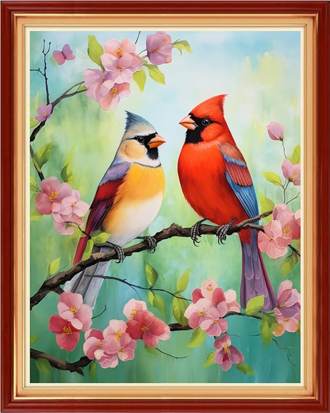 Cross Stitch Kits for Beginners Stamped Cross-Stitch Supplies Needlework preprint Embroidery Kits for Adults DIY Needlepoint Kits Embroidery Patterns 11CT-Flower Birds 16x20 inchs