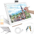 Rechargeable A3 Diamond Art Light Board,Light Pad with Stand and Clip,3 Colors Stepless Dimmable and 6 Levels of Brightness Light Box for tracing,Diamond Painting,Drawing,Sketching(White)