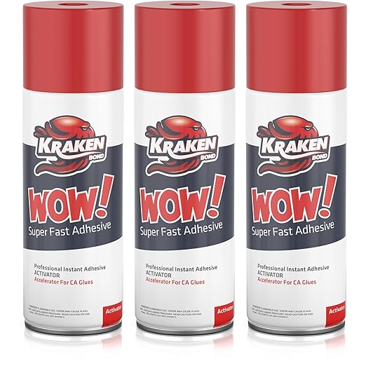 KRAKEN BOND Wow! Spray Adhesive Activator(3X6.76 Oz.) - Cyanoacrylate Super Glue Accelerator Spray for Plastic, Metal, Wood & PVC, CA Glue Activator | 3 Pack