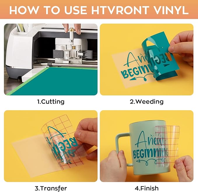 HTVRONT 70 Pack Vinyl for Cutting Machine, 57 Sheets 12" X 12" Permanent Adhesive Vinyl Sheets & 2 Cutting Mat & 10 Transfer Paper Permanent Bundle