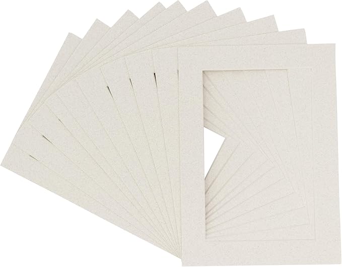 Pack of Ten Acid Free 8.5x11 Mats Bevel Cut for 7x9 Photos - Oyster Shell White Precut Matboards With Backing Boards and Self Seal Photo Mat Bags For Pictures, Photos, Framing - 4-ply Thickness