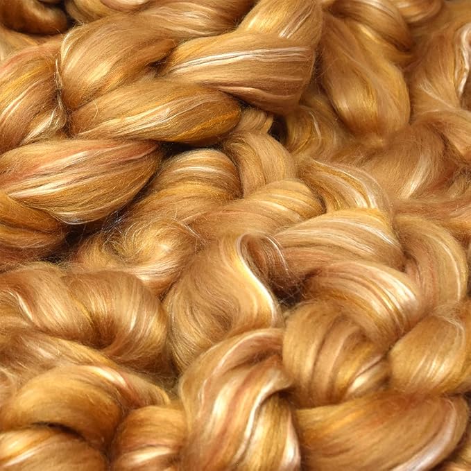 Merino Silk Luxe Tonal Designer Blend. Superfine Merino, Mulberry Silk, Tussah Silk. Top Roving for Spinning or Felting. Toffee Whisper 4oz