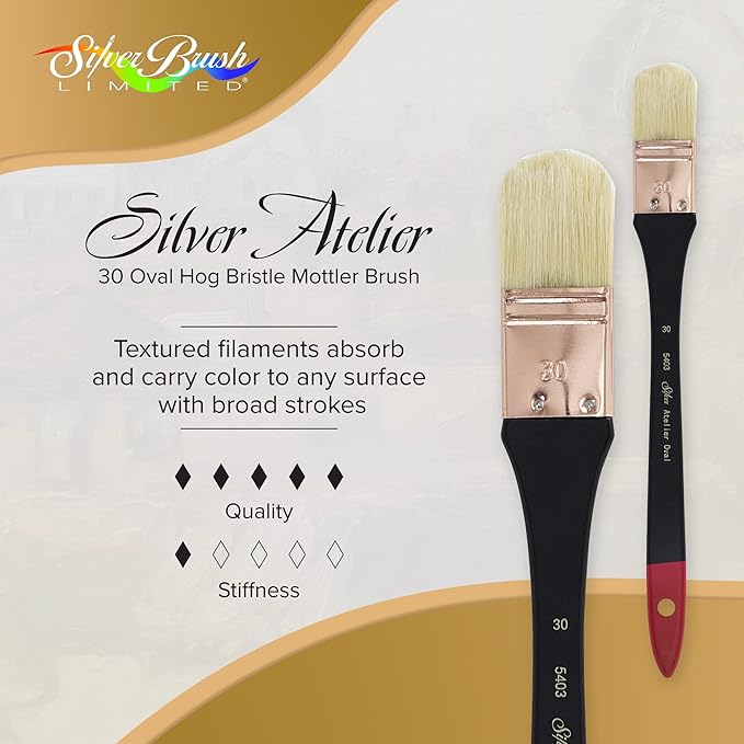 Silver Brush Limited 5403-30 Silver Atelier Oval Hog Bristle Mottler Brush, Size 30, Extra Long Handle
