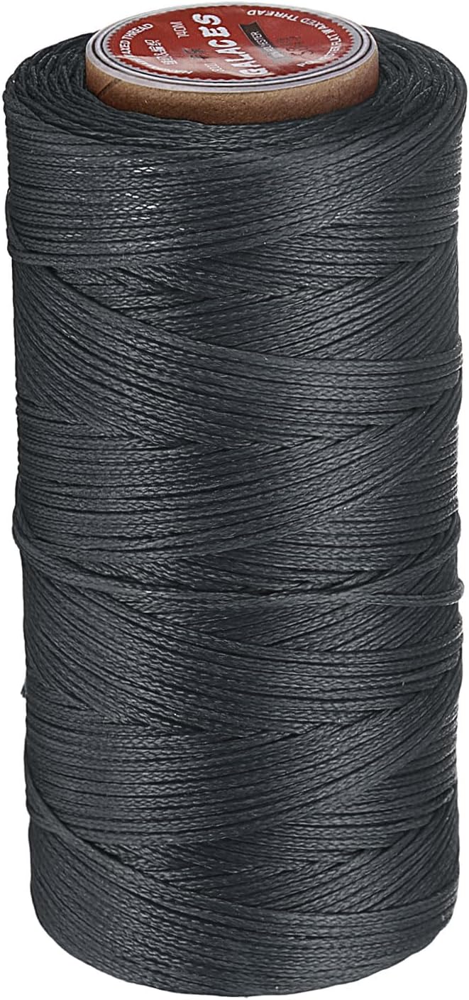 uxcell Flat Leather Sewing Waxed Thread, 140m / 153 Yards Polyester Wax String, 300D Wax Stitching Cord for Leather Crafts, Bookbinding, Bracelets Braided, Dark Gray