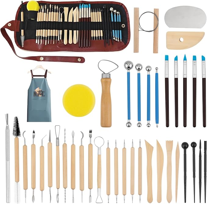 40PCS Clay Sculpting Tools Kit, Clay Pottery Carving Tool Kit with Wooden & Stainless Steel Clay Tools, Professional Clay Sculpting Tool for Adults, Sculpting Tools for Air Dry Clay, Polymer, Ceramic