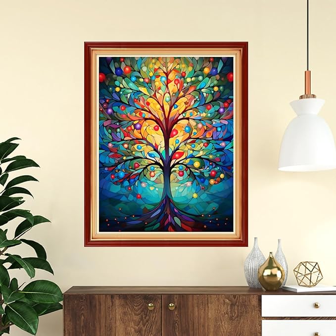Funchey Stamped Cross Stitch Kits, DIY Cross Stitch Pattern for Adults Beginners Needlepoint Kits Embroidery Kit Arts and Crafts 11CT-Colorful Tree 16x20 inch