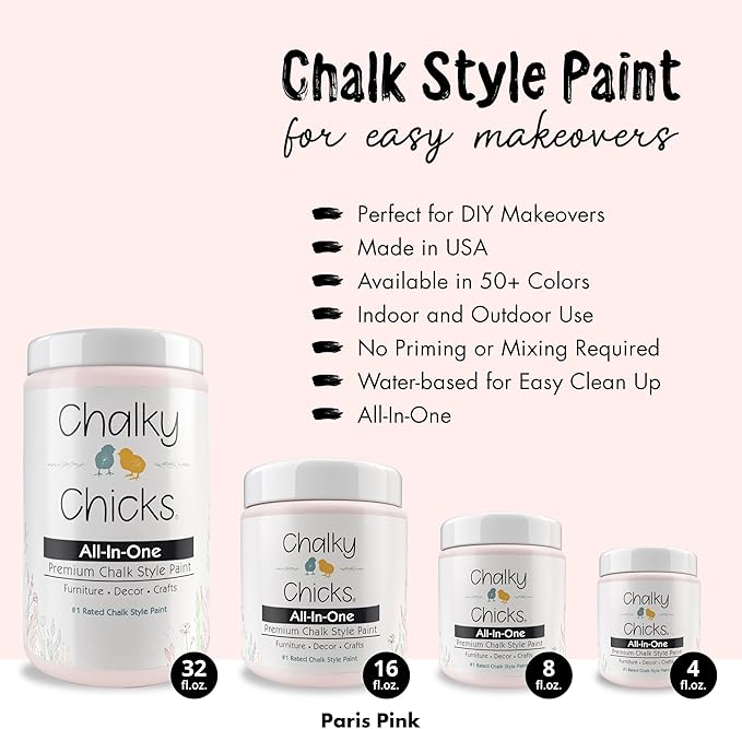 Chalky Chicks All-in-One Chalk Paint for Furniture or Cabinet - 8 Fl Oz - Matte Finish Paris Pink for Metal, Wood Furniture Paint - No Sanding All-in-One for Home Decor & Crafts, USA Made