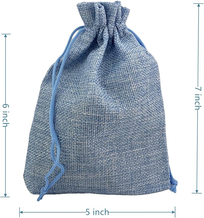 Palmhomee Pack of 25 Burlap Gift Bags with Drawstring Linen Jewelry Pouches Wedding Hessian Jute Bags for Birthday and Treat Pouches Party Wedding Favors Gift (5x7 Inch, Sky Blue)