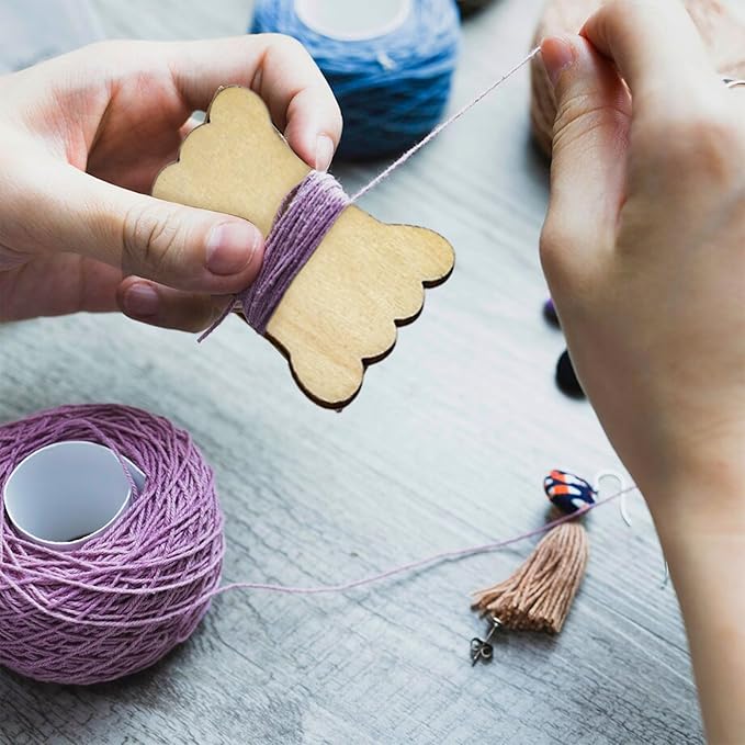 100 Pieces DIY Embroidery Thread Floss Bobbin Organizer Wooden Ribbon Twine Reel for Cross Stitch Cotton Craft Sewing Storage Holder Card