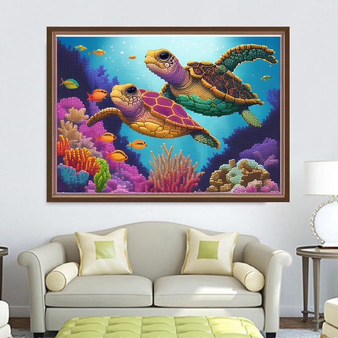 Dimensean Stamped Cross Stitch Kits Full Range of Embroidery Patterns Starter Kits for Beginners Adult or Kids DIY Cross Stitches Needlepoint Kits 11CT-Sea Turtle 15.7x19.7 inch