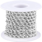 Jishi 16ft Aluminium Curb Chain Roll, Thick Twisted Chain Links, Silver Plated Metal Craft Chain Curb Link Chain Spool for Jewelry Making Necklace Bracelet DIY Crafts, Jewelry Making Findings Supplies