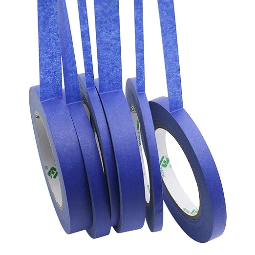 BOMEI PACK 6Pack Blue Painters Masking Tape, 1/4” 1/2” 3/4” X 60yds Multi Size Painting Paper Tape, Clean Removal with No Residue