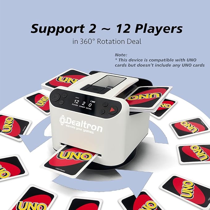 All-in-One Automatic Card Shuffler and Dealer,with 8 Remotes,Programmable Dealer,Card Shuffler 2 Deck,360° Rotation,Ultra Quiet,Rechargeable,up to 12 Players,for All Card Games (White&Black)