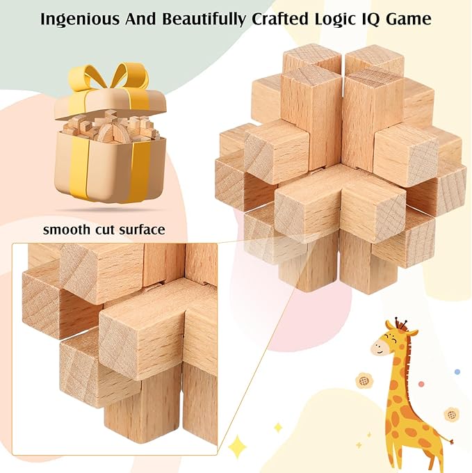 Suzile 20 Pcs Wooden Brain Teaser Puzzles Small 3D Wooden Puzzles Wood Block Puzzle Logic Box Lock Mind IQ Test Removing Assembling for Adults