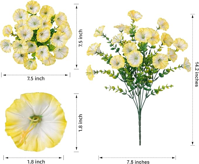 Artificial Flowers Fake Plants for Outdoors Decoration, 12 Bundles Silk Morning Glory with Eucalyptus Realistic UV Resistant Faux Flowers for Outside Planter Porch Yard Patio Garden Home Indoor, Mix