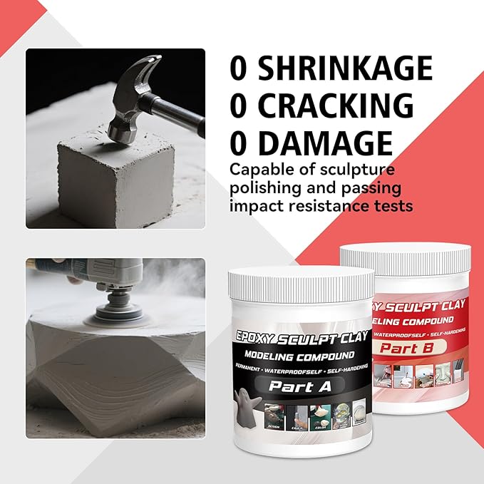 Epoxy Sculpt Clay, Self-Hardening Model Magic Sculpt Epoxy Clay, A&B 2 Part Epoxy Putty, Modeling Compound Sculpting Clays for Sculpting, Modeling, Repairing, Filling, Building, 1 Pound, Natural