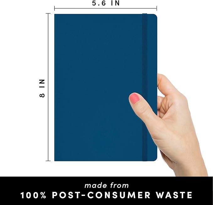 PAPERAGE Recycled Blank Journal Notebook, (Dark Blue), 160 Pages, Medium 5.6 in x 8 in - 100 GSM Thick Paper – Hardcover Journaling Notebook for Work, School, Note Taking or Sketching