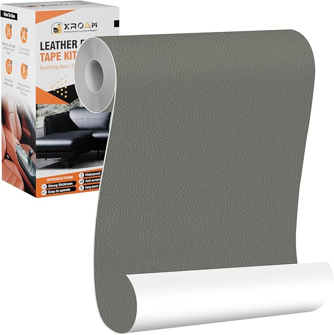 Leather Repair Tape, 4.7x63 inch Leather Patches for Furniture, Self Adhesive Leather Repair Patch for Sofas, Couches, Leather Covers, Seats, Chairs, Vinyl Repair Tape Light Gray