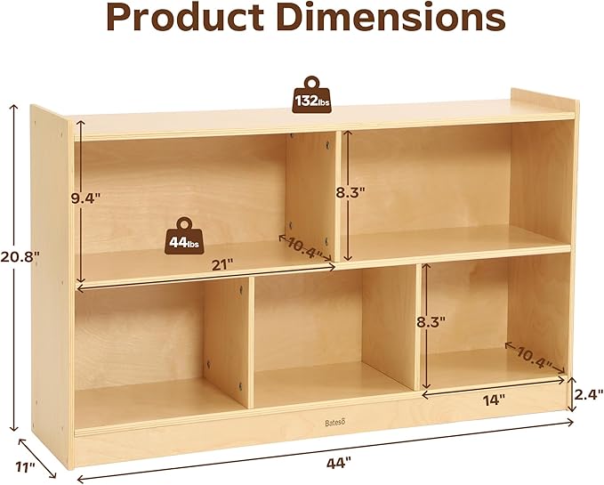 Toy Storage Organizer for Kids Room, Wooden Kids Bookshelf for Classroom, Cube Storage Organizer for Playroom, 5-Section Montessori Bookshelf & Toy Shelf for Nursery