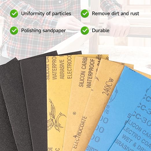 Sandpaper 1500 Grit, Wet Dry Sanding Sheets 9x3.6 inch for Wood Furniture Finishing, Metal Sanding and Automotive Polishing,21 -Sheet