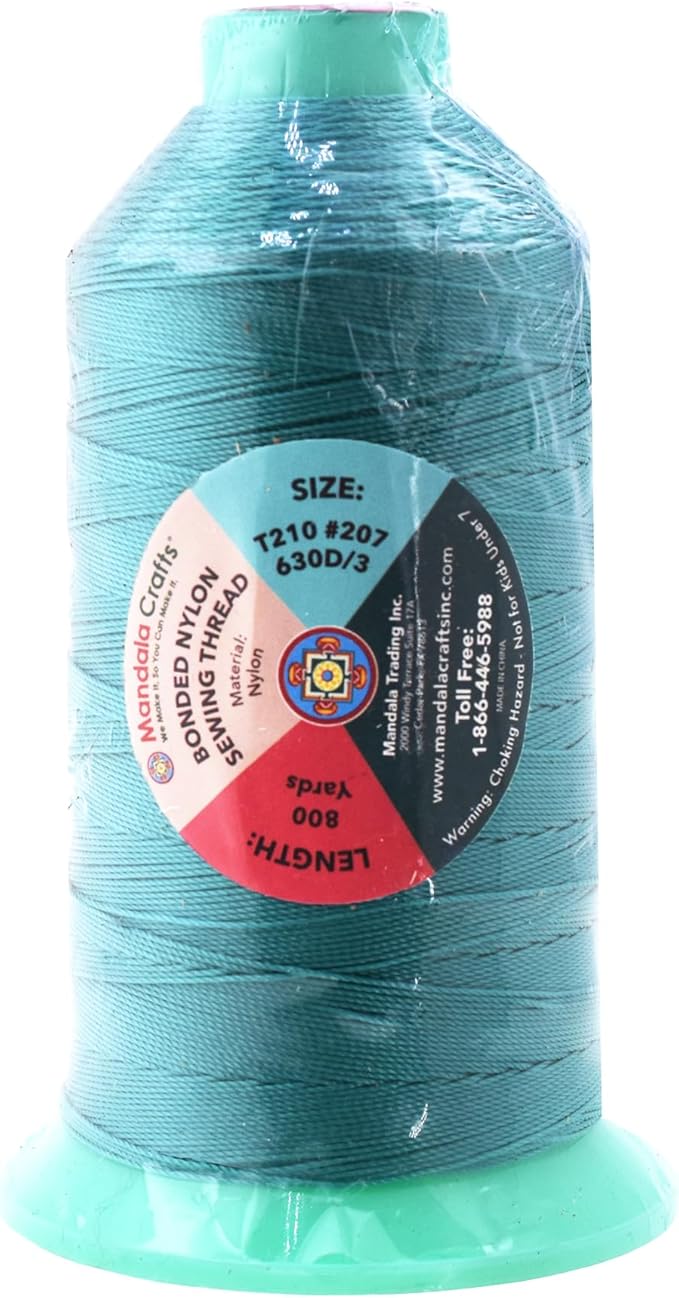 Mandala Crafts Bonded Nylon Thread Turquoise Heavy Duty Sewing Threads - 800 YDs Size 207 630D T210 Tex 210 Thread for Leather Jeans Weaving Outdoor Marine Upholstery Threads