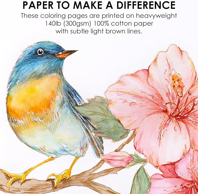Grabie Watercolor Coloring Book, 15 Sheets Art Pad A5 (8.3 x 5.8), Cotton Watercolor Book for Adults(Floral)