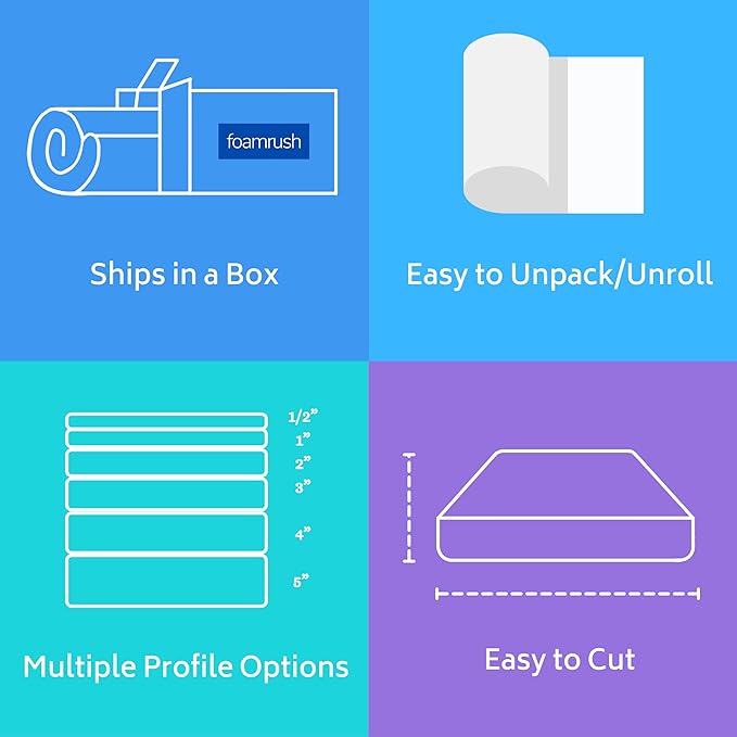 FoamRush 2" x 24" x 24" Gel Memory Foam Upholstery Square Cushion Medium Firm (Chair & Wheelchair Seat Cushion Replacement, Square Foam Dining Chairs, Couch, Sofa, Rubber Padding)