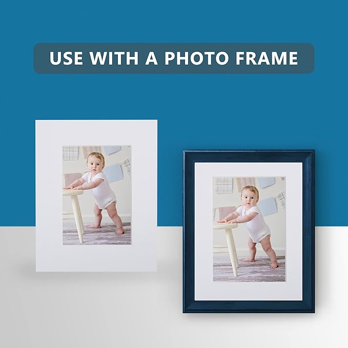 Somime 10 Pack White Photo Board 11x14 Mat for 8.5x11 Photo Mat, White Core Bevel Cut 11x14 Matted Picture Frame Mat Kit Includes 10 Pre Cut Frame Mats & 10 Acid Free Backers & 10 Clear Seal Bags