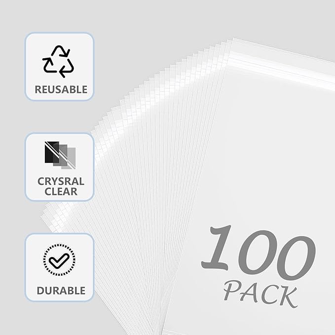100 Pack 11 3/7 x 14 3/8 Inches Crystal Photo Sleeves Storage Bags for 11x14 Photo Mat, Art Sleeves for Prints
