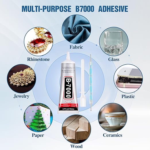 110 ml B7000 Adhesive for Crafts, Clear Glue with Spreaders and Dotting Pen Tool, Multipurpose for Rhinestones, Fabric, DIY, Makeup, Shoes, Jewelry Making, Nail Art