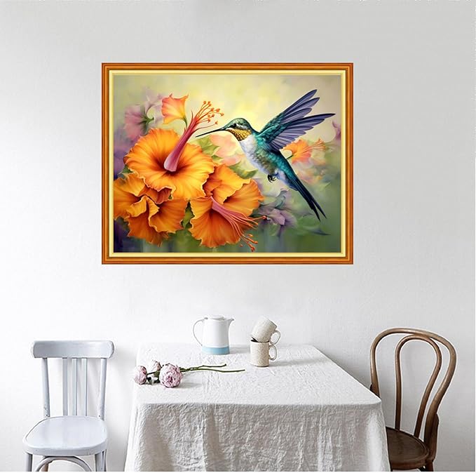 Foxhool Beginners Cross Stitch Kits Stamped Full Range of Embroidery Kits for Adults DIY Cross Stitches kit Embroidery Patterns for Needlepoint kit-Hummingbirds Gather Honey 16x20 inch