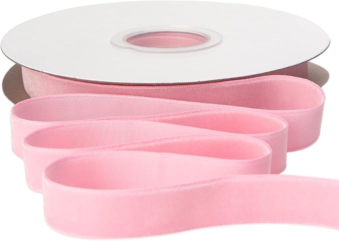 Ribbli Polyester Pearl Pink Velvet Ribbon,5/8 Inches Continuous10-Yard Spool,Christmas Ribbon for Gift Wrapping,Floral Bouquets, Home Decor