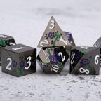 Black Metal Dice Set D&D,7pcs RPG Metal Flower Dice Set with Gift Box,RPG Polyhedral Metal Dice for Table Game(Black Nickel - Purple Green)