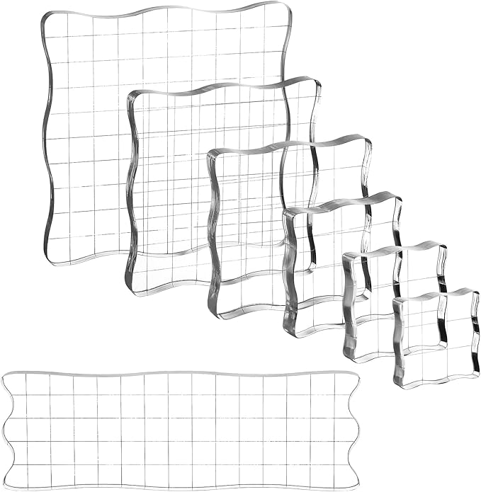 7 Pieces Clear Stamp Blocks, driew Clear Acrylic Stamping Blocks Tools Set with Grid and Grip Decorative Stamp Blocks for Scrapbooking Crafts, Cards, Schedule Book