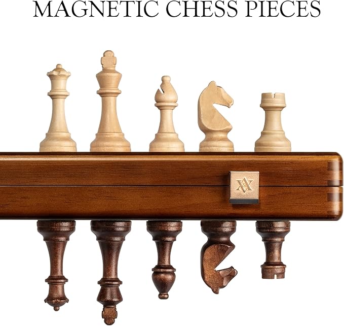 A&A 15" Magnetic Wooden Chess Set, Handmade 3" King Height Knight Staunton Chess Pieces with 2 Extra Queen, Folding Portable Travel Game Set