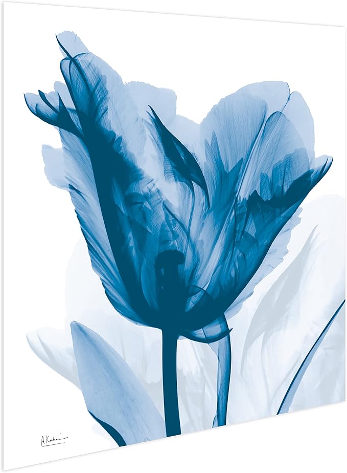 Empire Art Direct Frameless Free Floating Tempered Glass Panel Graphic Wall Art Ready to Hang, 24" x 24", Lusty Blue Tulip