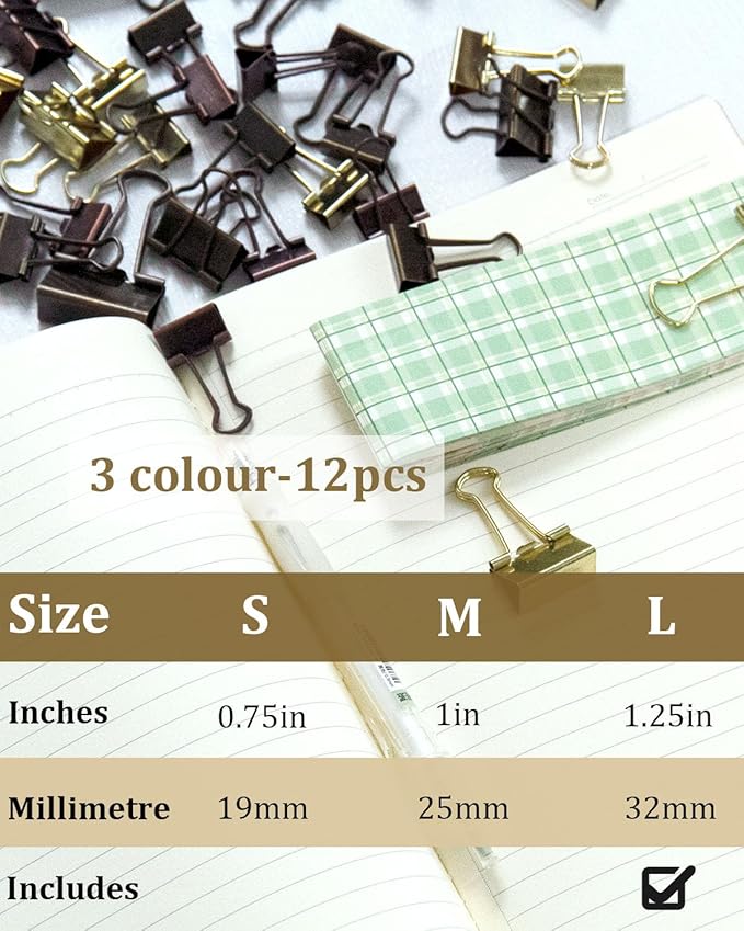 Large Binder Clips 1.25in 12-Pack - Heavy Duty Clamps for Files & Food Bags