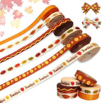 6 PCS Thanksgiving Fall Ribbons - 3/8'' Width Pumpkin Orange Satin Metallic Words Maple Leaves Craft Ribbons for Gift Wrapping & Decorations