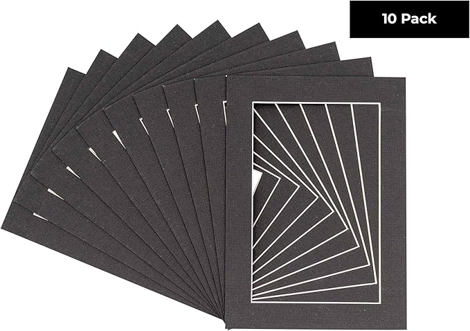 5x7 Mat for 8.5x11 Frame - Precut Mat Board Acid-Free Textured Black 5x7 Photo Matte For a 8.5x11 Picture Frame, Premium Matboard for Family Photos, Show Kits, Art, Picture Framing, Pack of 10 Mats
