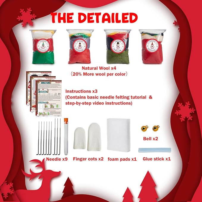 MAGIMUSE Needle Felting Kit, Needle Felting Starter Kit with Basic Felt Tools, Christmas Gnome Needle Felting Kit for Beginners, DIY Wool Needle Felting Supplies for Christmas Festival Crafts