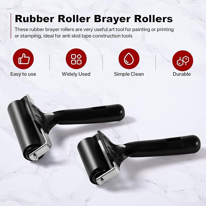 3 Pack Brayer Rollers for Crafting, Vinyl Rubber Roller Brayers, Printmaking Brayer Rollers for Cricut Maker, Gluing, Printing, Inking and Stamping(Black)