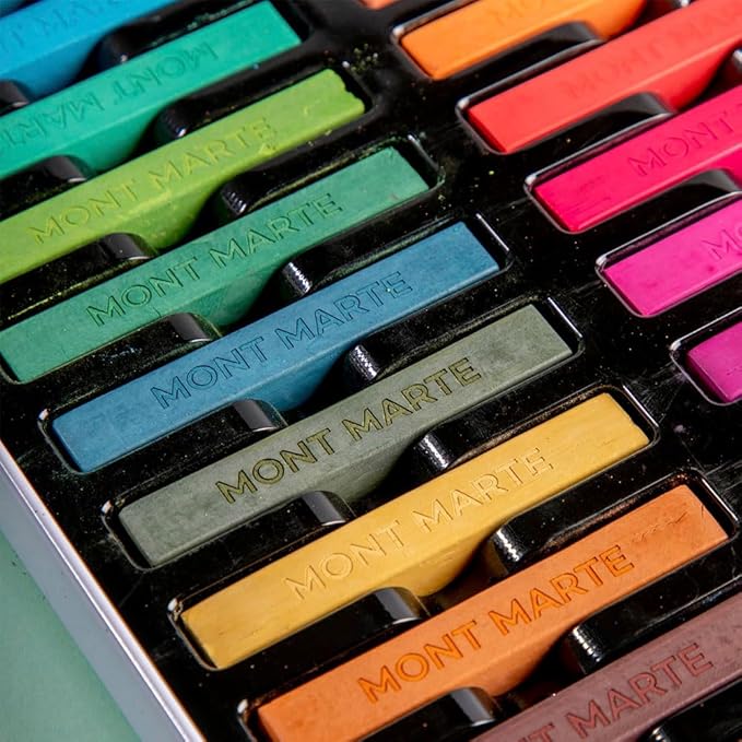 Mont Marte Soft Pastels in Tin Box Signature 24pc, 24 Assorted Colors, Vibrant Pastel Sticks, Great Blending, Comes in Storage Case, Ideal for Art, Craft, Coloring and Sketching