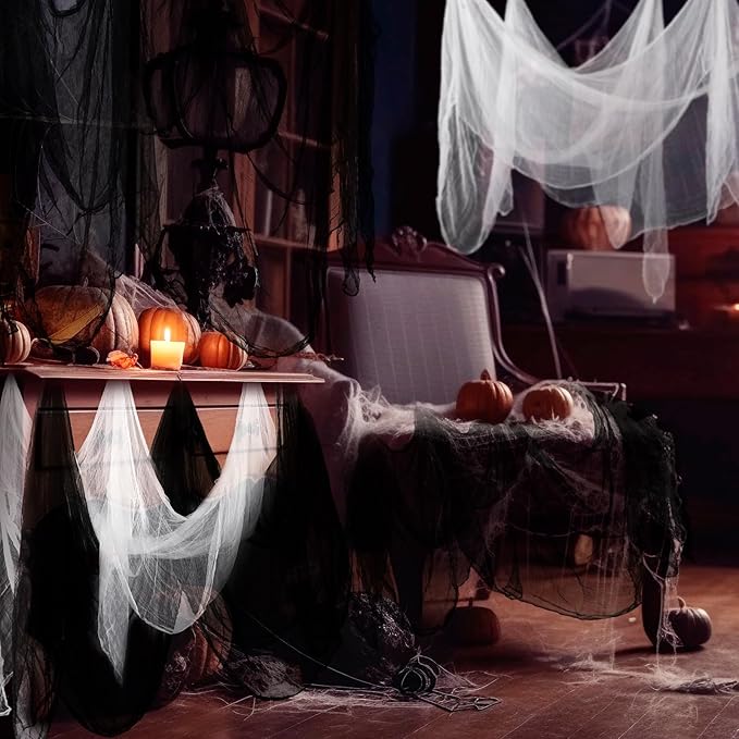 Boao Halloween Cheese cloth 85 x 197 Inch White and Black Cheesecloth Roll for Crafts Large Cotton Muslin Gauze Fabric for Halloween Outdoor & Indoor Spooky Decoration