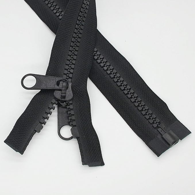 Leekayer 2PCS #10 48 Inch Heavy Duty Zippers for Sewing Separating Large Plastic Zippers Black Tape with Double Pull Tab Slider, Sleeping Bag, Boat, Canvas, Cover, Trampoline, Dog Bed,Tent (48" 2pcs)